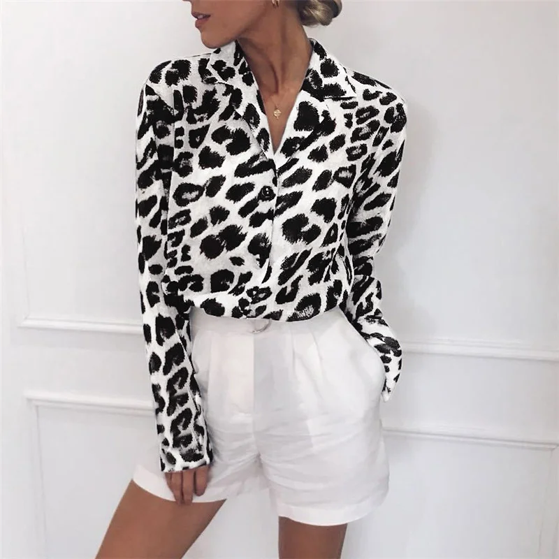 Casual Leopard Print Long Sleeve Blouse