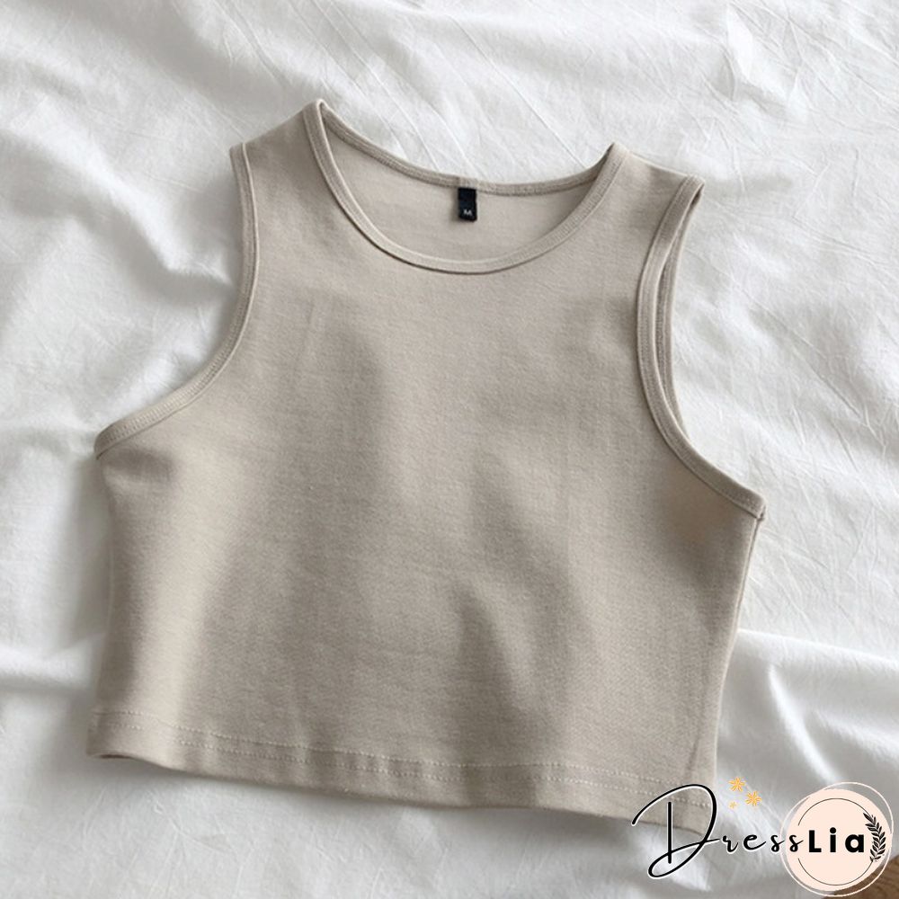 Summer New Ladies Retro Crop Top High Waist Slimming Stretch Slim Short Sleeveless Bottoming Top