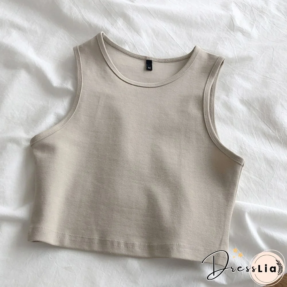 Summer New Ladies Retro Crop Top High Waist Slimming Stretch Slim Short Sleeveless Bottoming Top