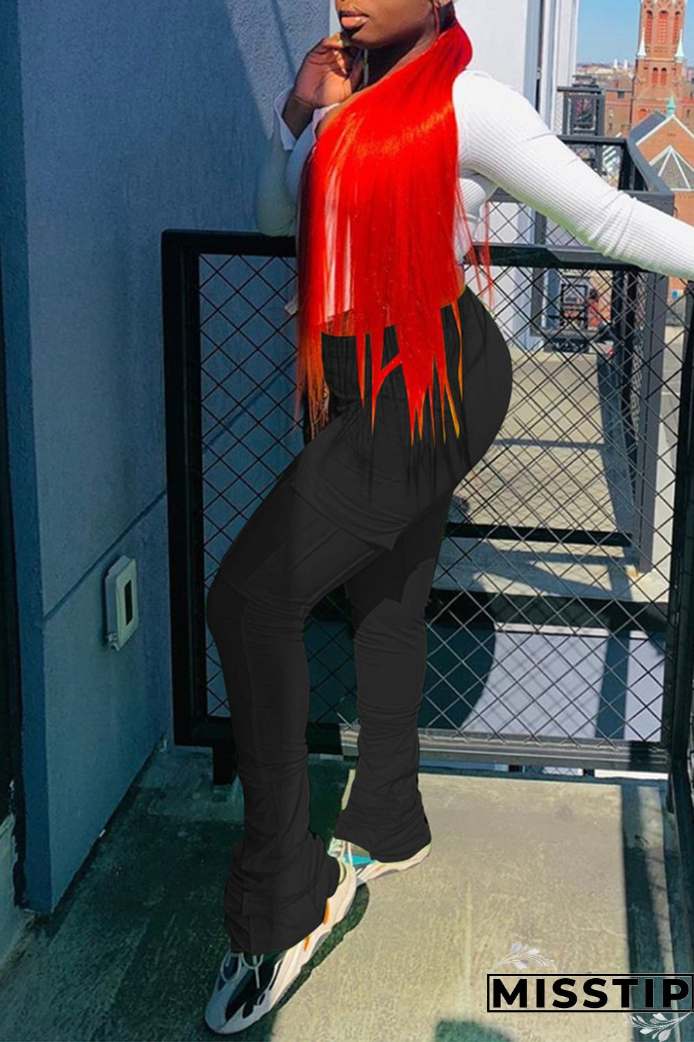 Orange Fashion Casual Pleated Sports Trousers