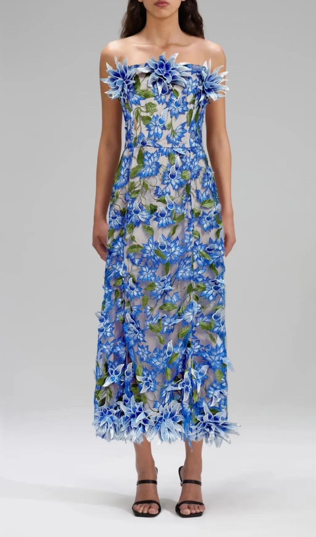 Flowering Girl Women Derya Blue Strapless Flower Midi Dress 
