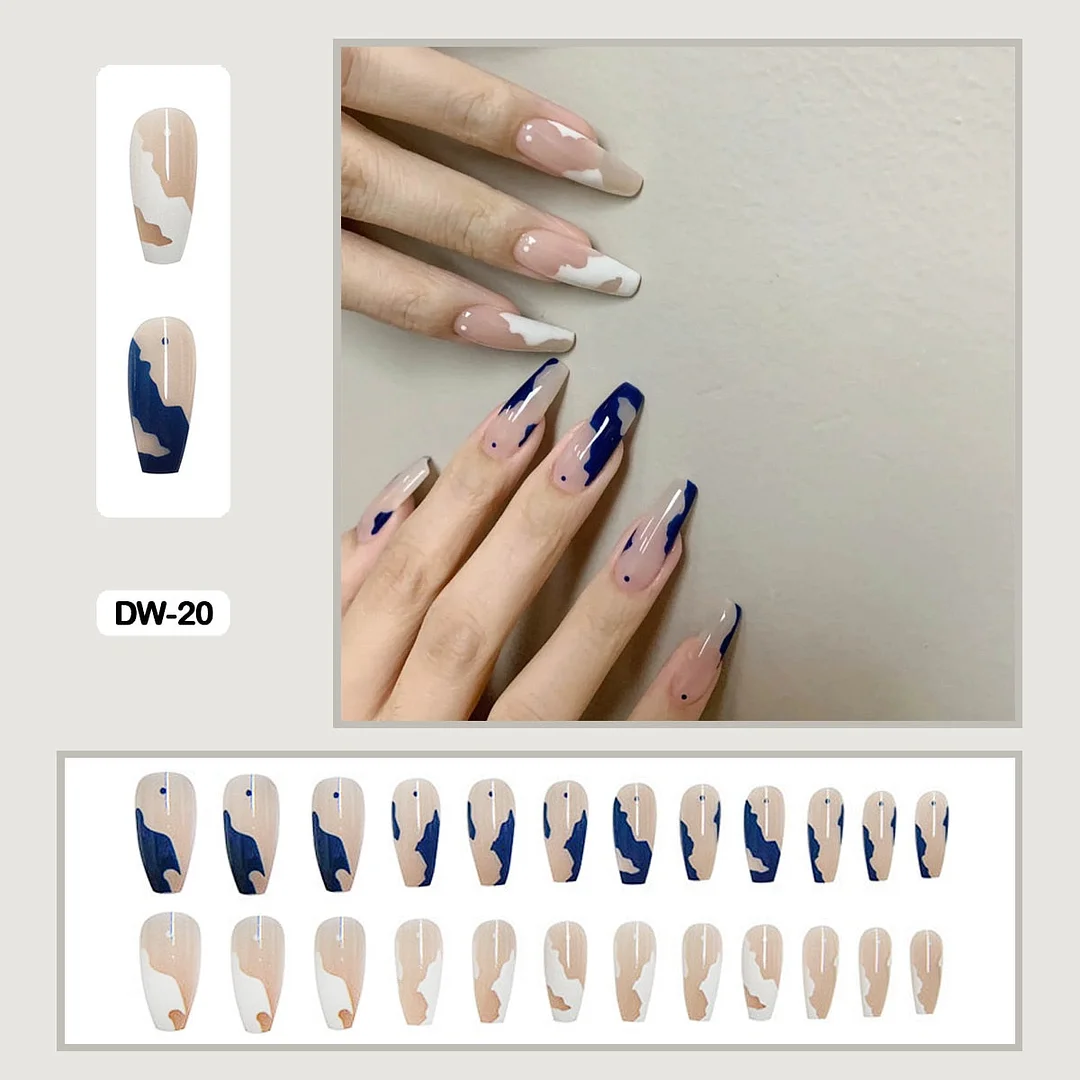 24Pcs Personality Painted Animal Pattern Cow Pattern Leopard Printed Wearable False Nails Fake Nails With Glue And Wearing Tools-Nail Inspo