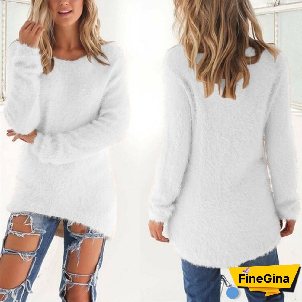 New Autumn and Winter Solid Color Warm Pullover Tops Women Long Sleeve Knitted Sweaters Plus Size