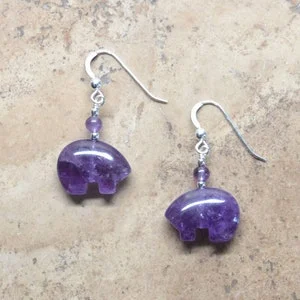 pornhint Pornhint Zuni Fetish style Amethyst Bear Earrings, beaded with Sterling Silver (Available in 2 sizes)