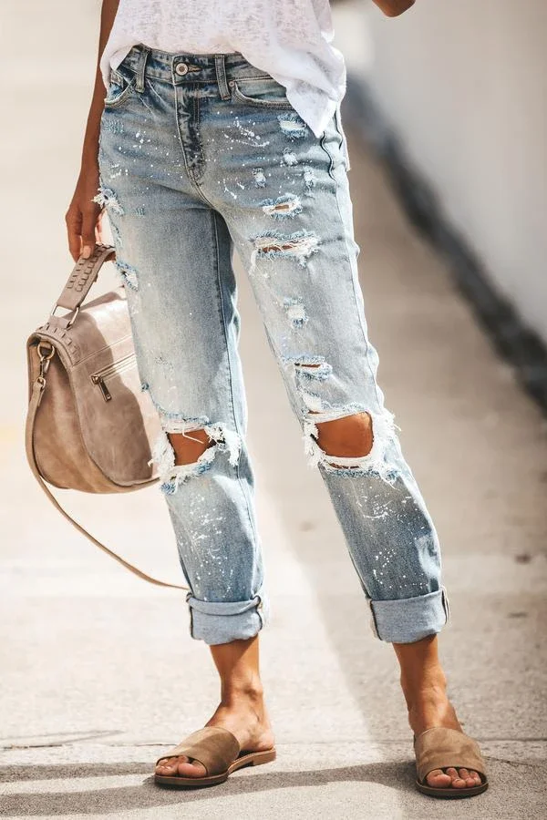 Hard Work Distressed Girlfriend Splatter Jeans
