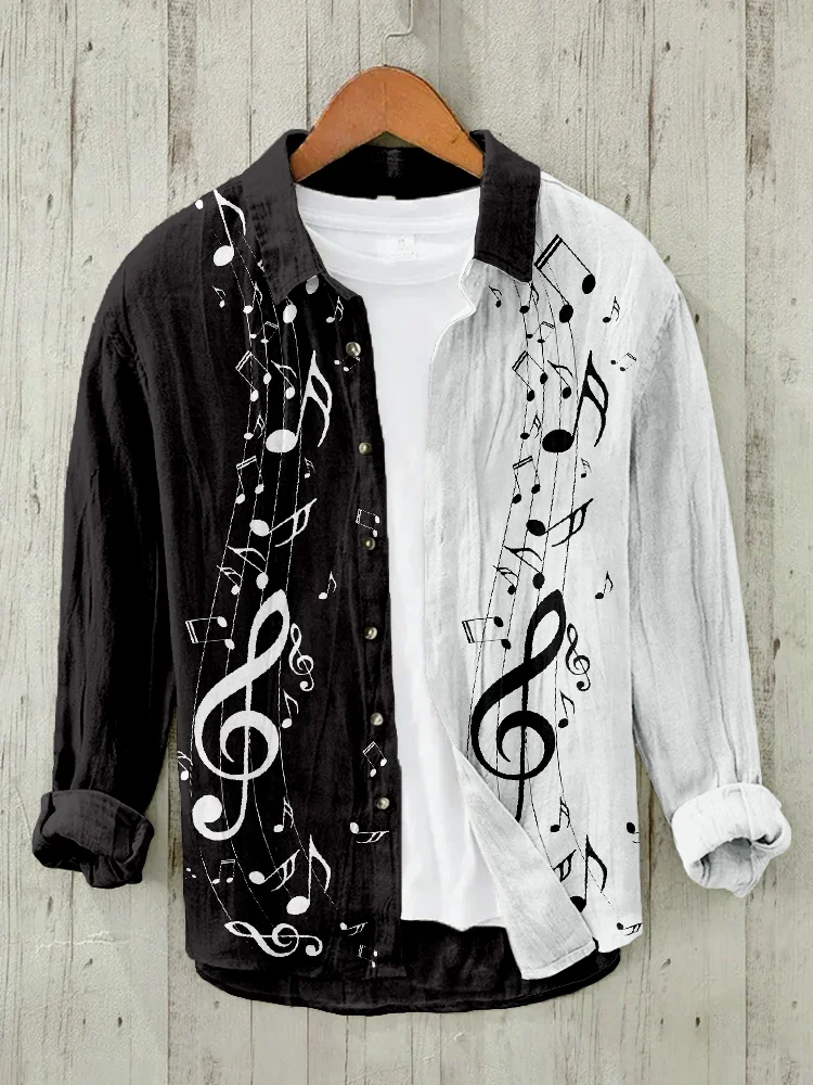 Music Notes Art Contrast Linen Blend Cozy Blouse