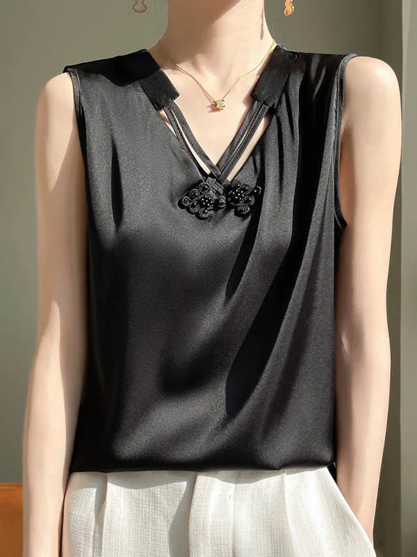 Solid Color Sleeveless Plus Size V-neck Vest Top