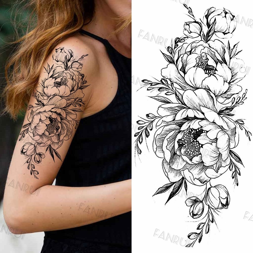 Black Gun Tattoos Sticker For Men Women Arm Art Temporary Tattoos Realistic Fake Flower Lion Tiger Tatoos Decal Cool Warrior DIY