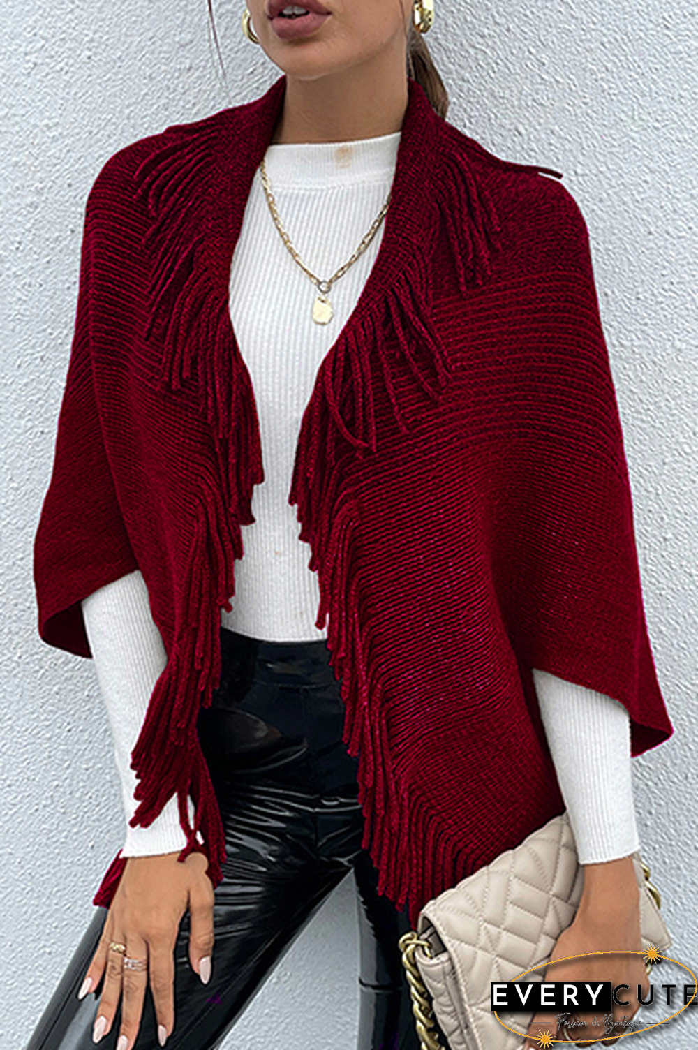 Casual Elegant Striped Tassel Patchwork Turndown Collar Tops Sweater