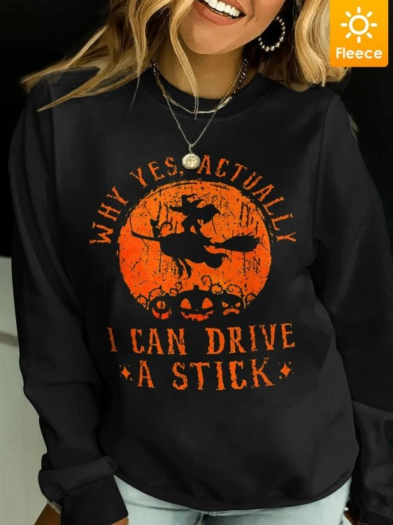 Womens Why Yes I Can Drive A Stick Halloween Crew Neck Sweatshirts