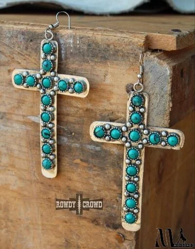 MidiSono - Artificial Turquoise Cross Shape Earrings