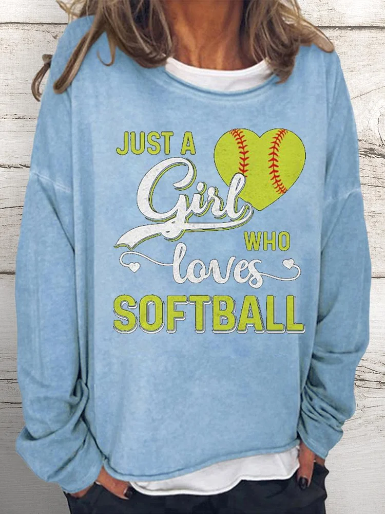 JUST A GIRL softball Women Loose Sweatshirt-Annaletters