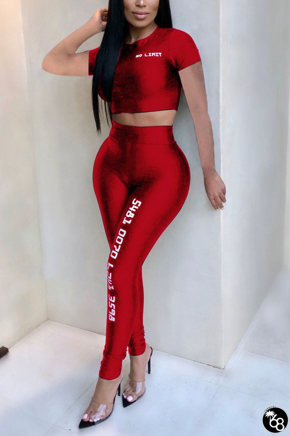 Red Fashion Tight Short Sleeve Two Pieces Set | 168DEAL