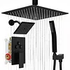 [US Local Warehouse] Mixer Shower W/ 12in Ceiling Mount 6in Wall Mount Showers Head Ceiling Mounted Shower System Combo Set Push Button Diverter with 2 in 1 Handheld for Bathroom and Hotel