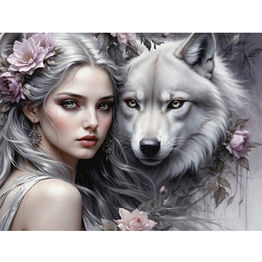 Woman And Wolf-Paint by Numbers-50x40cm