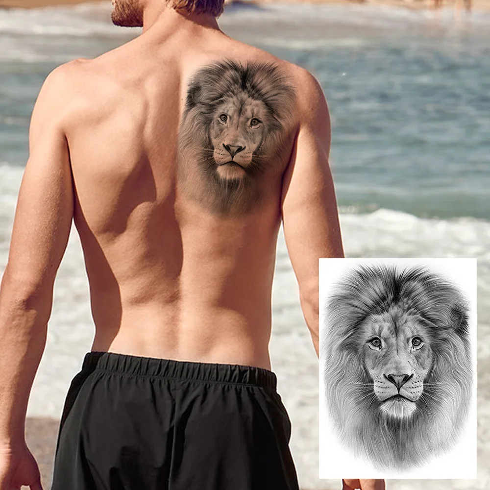 Sdrawing High Quality Lion Tiger Temporary Tattoos For Men Boys Realistic Fake Black Waterproof Tattoos Decal For Adult Party Supplies