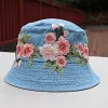 Women's Retro Ethnic Style Embroidered Denim Fisherman Bucket Hat