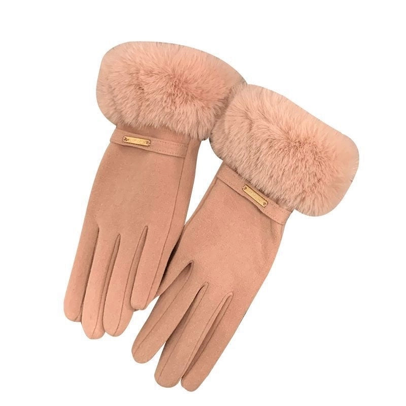 De Fluff Mouth Women’s Gloves Warm Windproof Riding Fleece-lined Thickened Outdoor Winter Finger Gloves