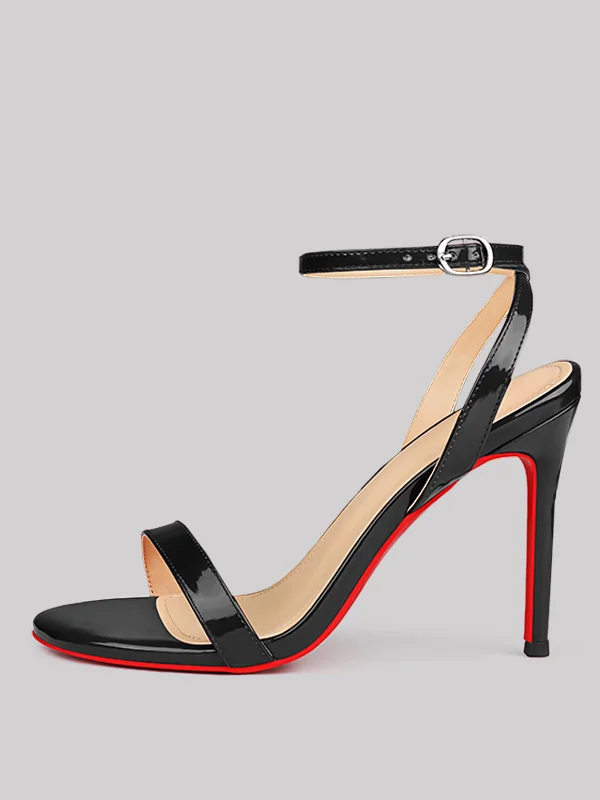 100mm Women's Round Toe Sandals Stiletto Red Bottom High Heels Ankle Strap Patent  Party Shoes