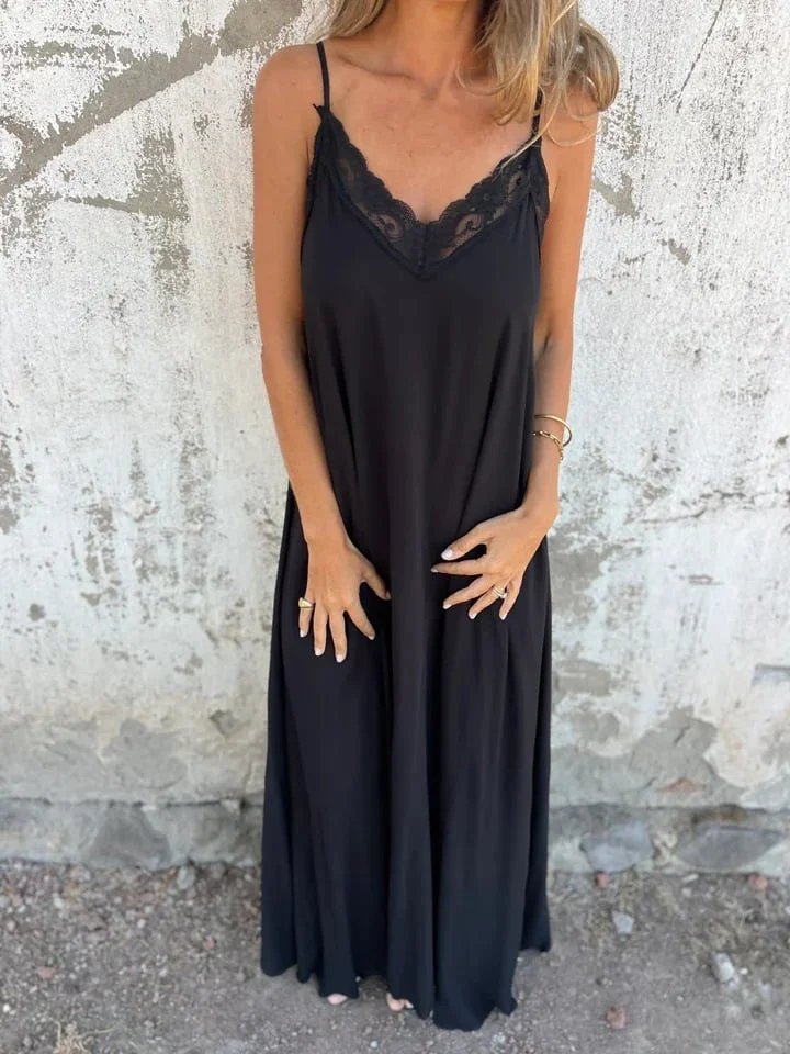 New Arrival Hot Sale 🔥Elegant V-Neck Maxi Dress with Spaghetti Straps and Lace for Women 