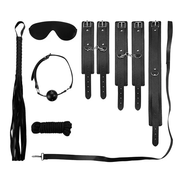 BDSM Bondage Kit Plush Adult Sex Toys Leather Handcuff Bondage Suit Ball Whip Nipple Clamps Couple For Games Exotic Accessories