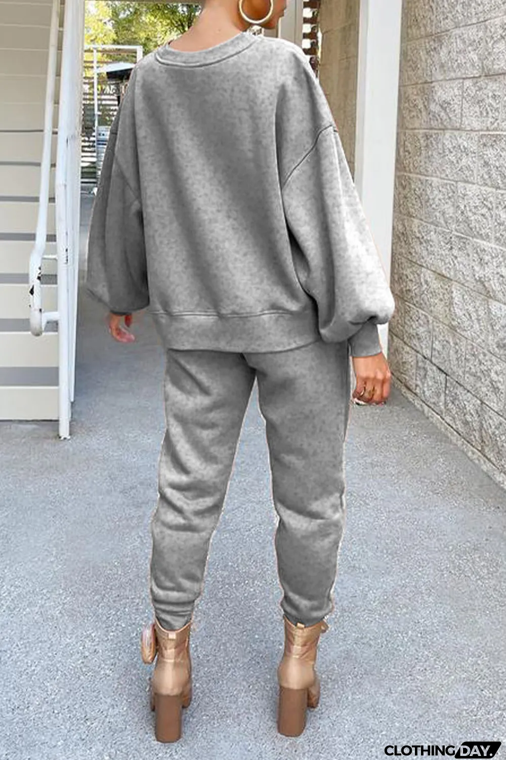 Black Casual Solid Split Joint O Neck Long Sleeve Two Pieces