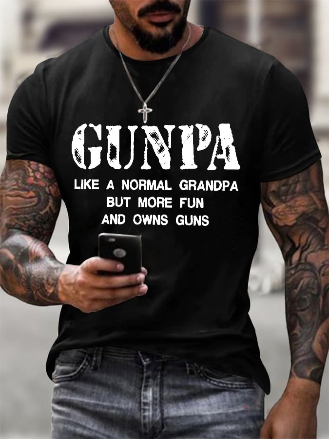 Men's Retro Gunpa Like A Normal Grandpa But More Fun And Owns Guns Print T-Shirt