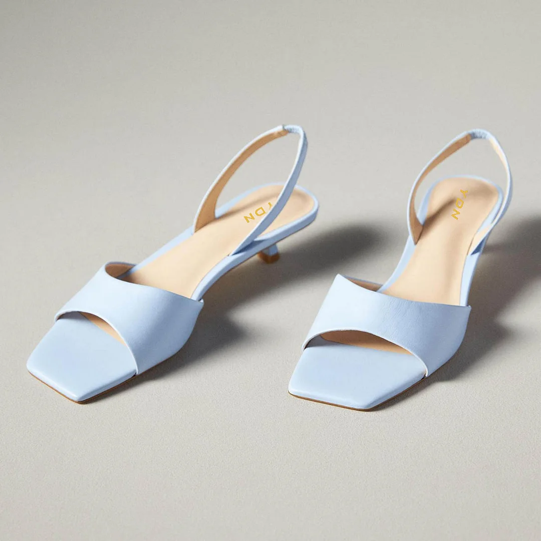 YDN Light Blue Open Toe Slingback Kitten Heel Dress Sandals