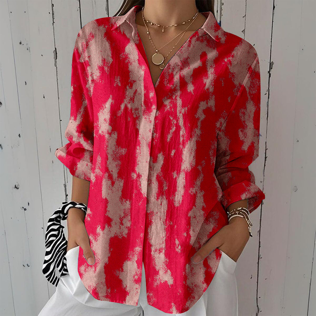 Women Long Sleeve V-neck Graphic Floral Printed Top