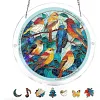 (18.5cm)DIY Acrylic Jigsaw Puzzle Window Hanging with Hanging Chain DIY Stained Glass Decoration Round Window Puzzle Decor for DIY Craft Project (Birds)