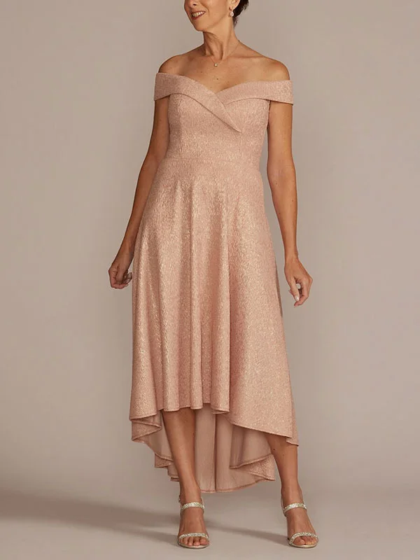 off The Shoulder High Low Metallic Dress
