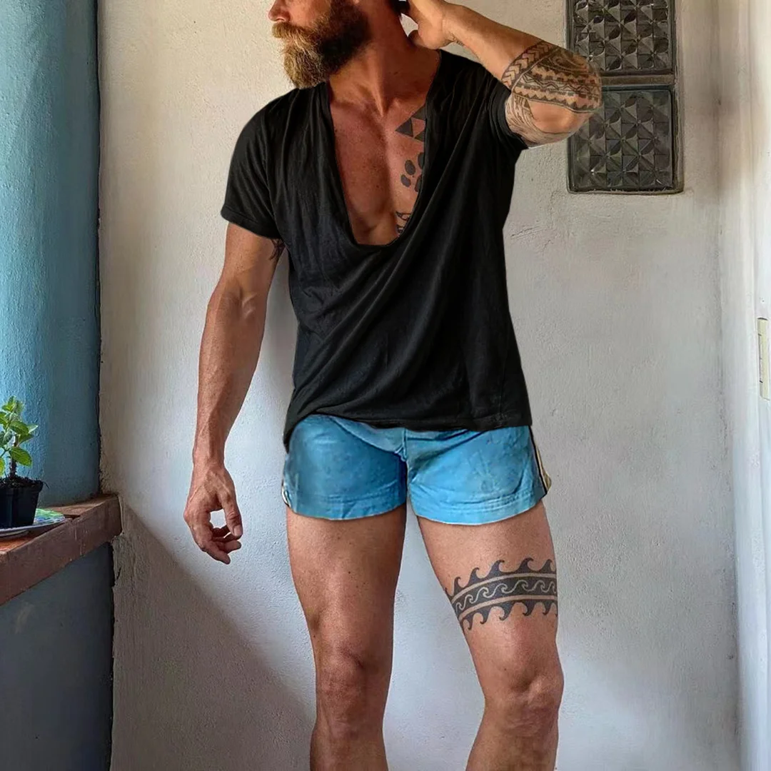 Men's Summer Casual V-Neck Cotton T-Shirt