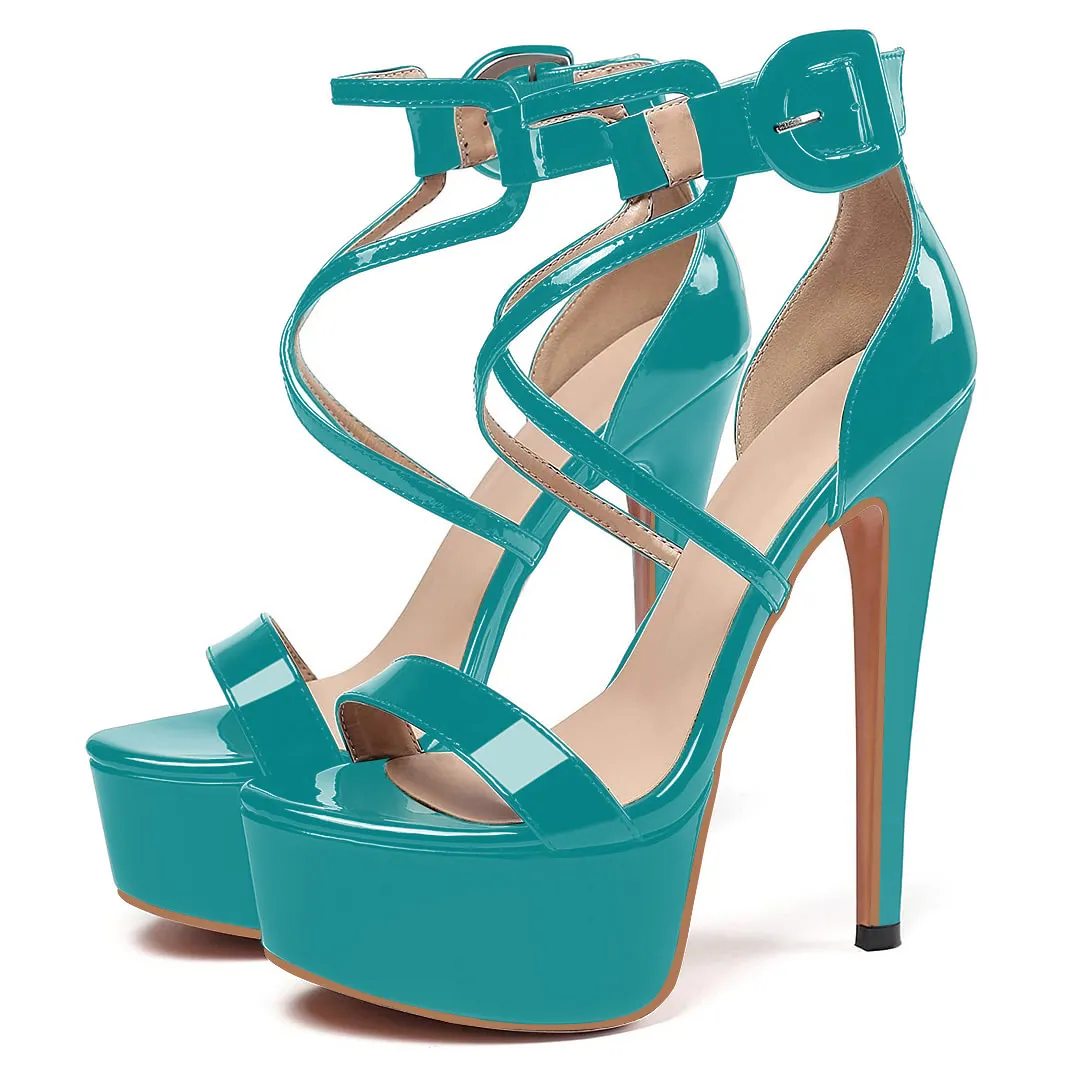 15cm/5.9 inch Women's Platform Heels Open Toe Stilettos Ankle Crisscross Straps  Print Sandals