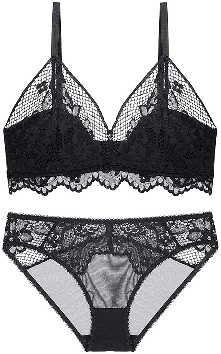 Women's Lace Triangle Bra Wirefree Lingerie Bra and Panties Set