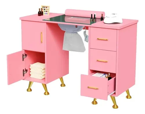 Mesa Profesional Manicure U&ntilde;as Salon Con Extractor Vanlig&reg; Color Rosa