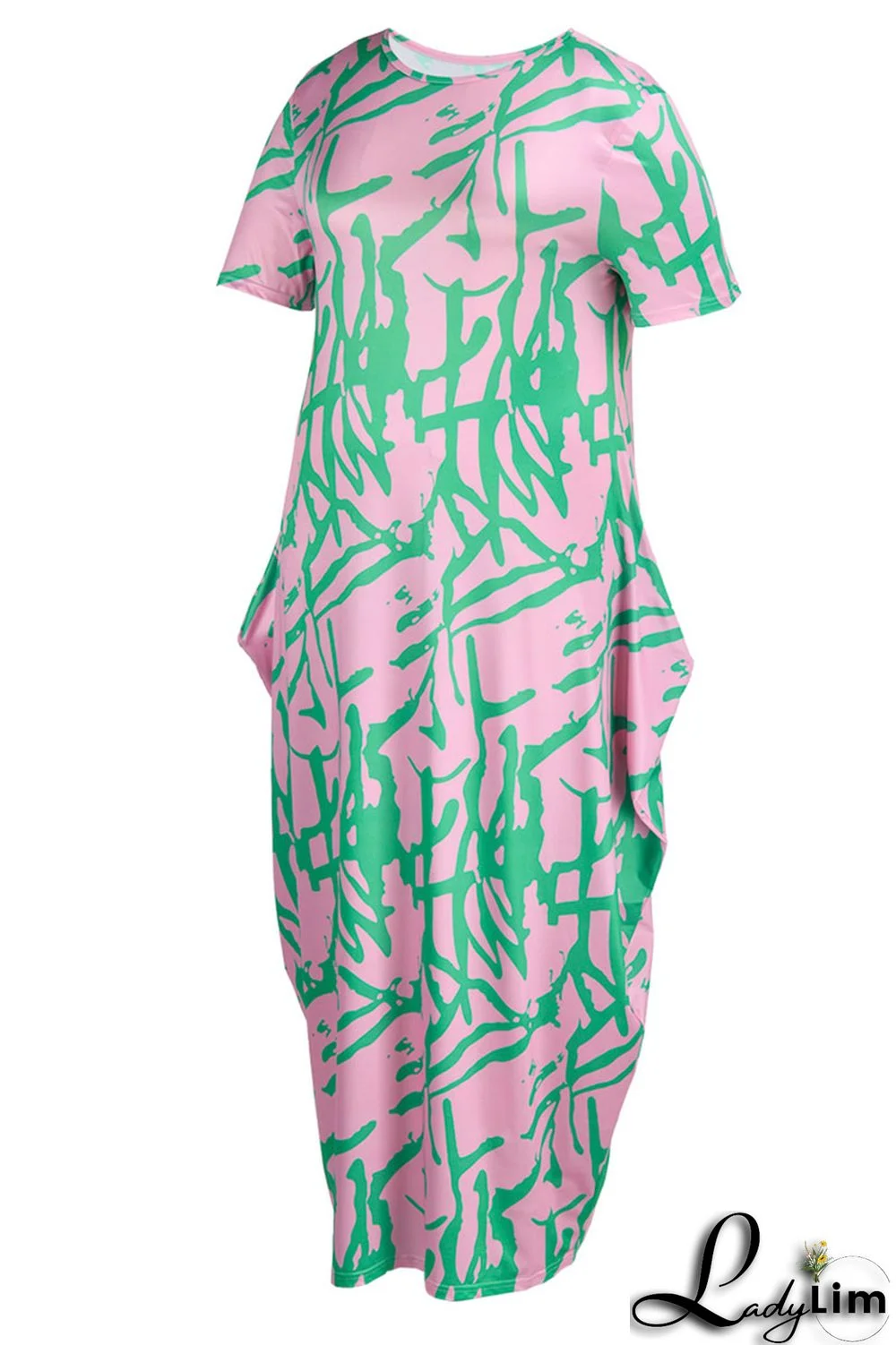 Black Fashion Casual Print Patchwork O Neck Long Dress Plus Size Dresses