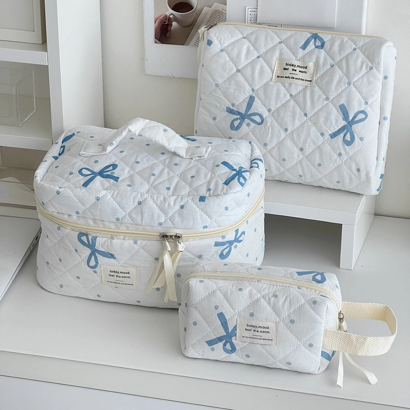 Classic Style Bow Knot Polyester Sewing Thread Square Makeup Bags