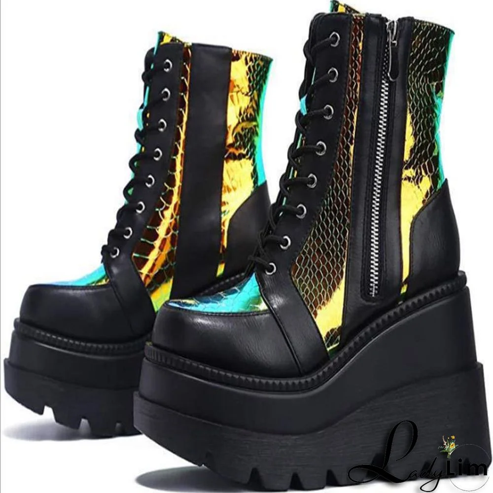 Fashion Leather Boots High-top Platform High-heel Shoes