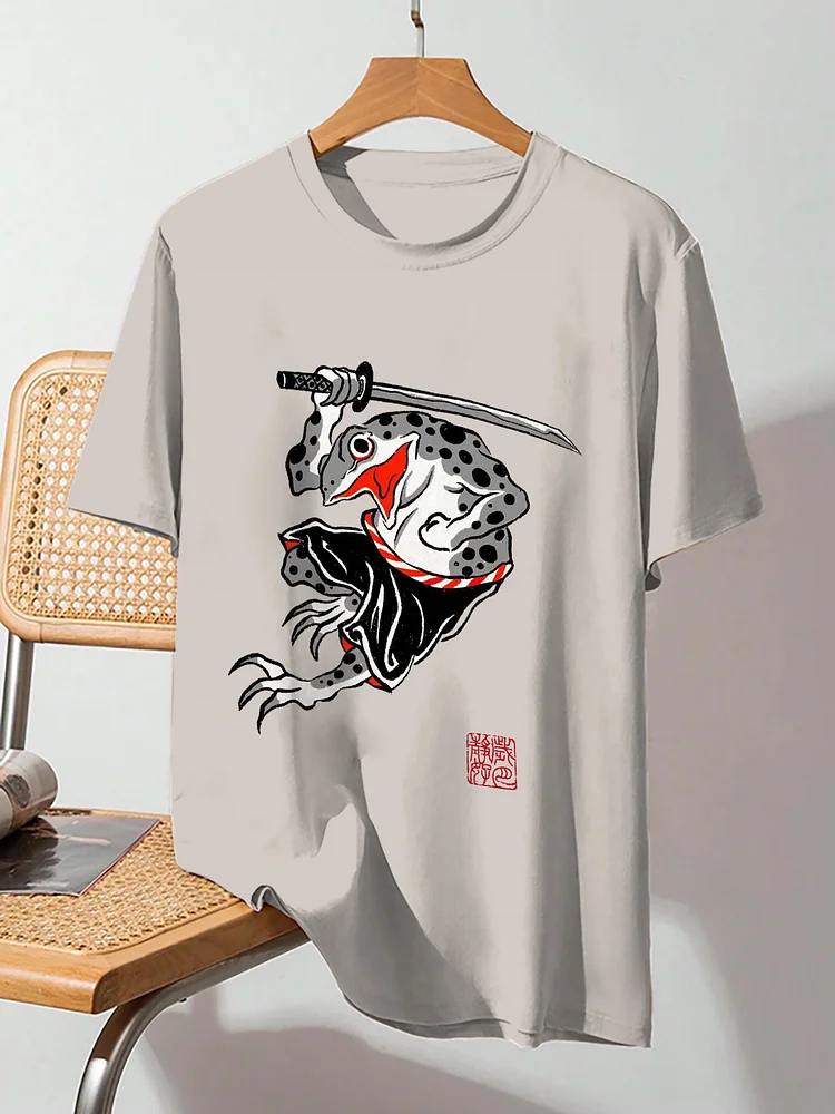 Men's Japanese Saber Frog Print Cotton Casual T-Shirt