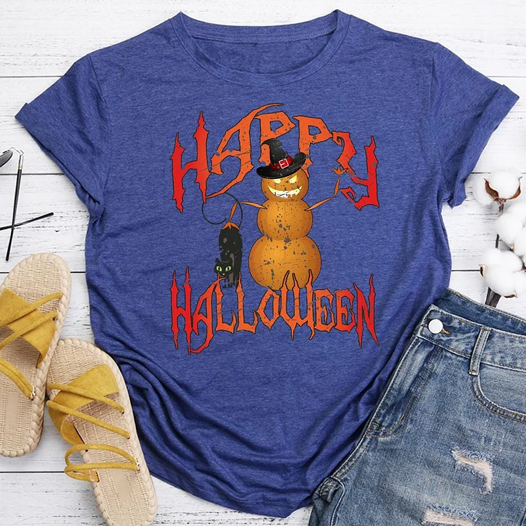 Happy Halloween! Pumpkin Man and Halloweencat T-shirt Tee -06736-Annaletters