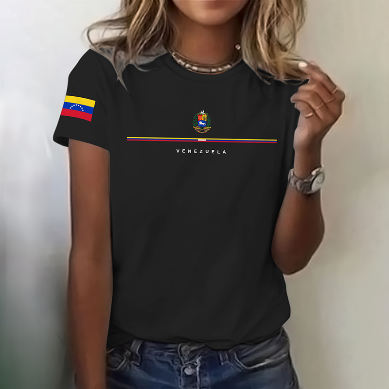Women's Venezuelan Print Crew Neck Short Sleeve T-shirt artswardrobe