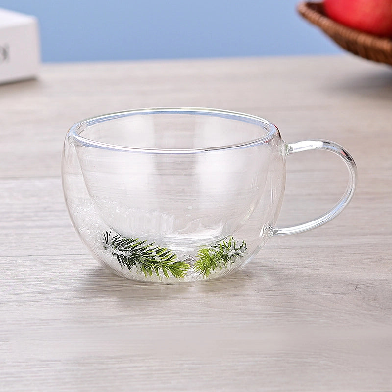 Double-layer Glass Quicksand Flower Cup Borosilicate Glass Double-layer Cup Breakfast Milk Coffee Cup Household Drinking Cup