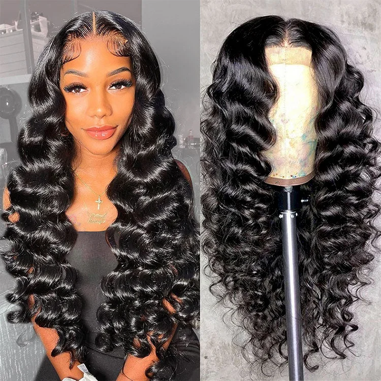 Loose Deep Wave Transparent Lace Front Wig Glueless Human Hair for Women