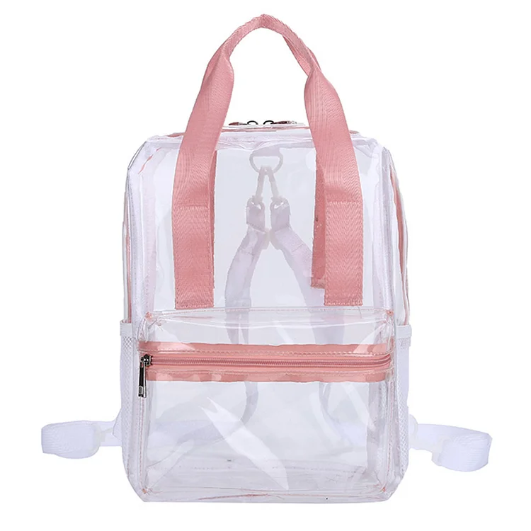 Transparent PVC Women Backpack Waterproof Candy Color Book Schoolbag (Pink)