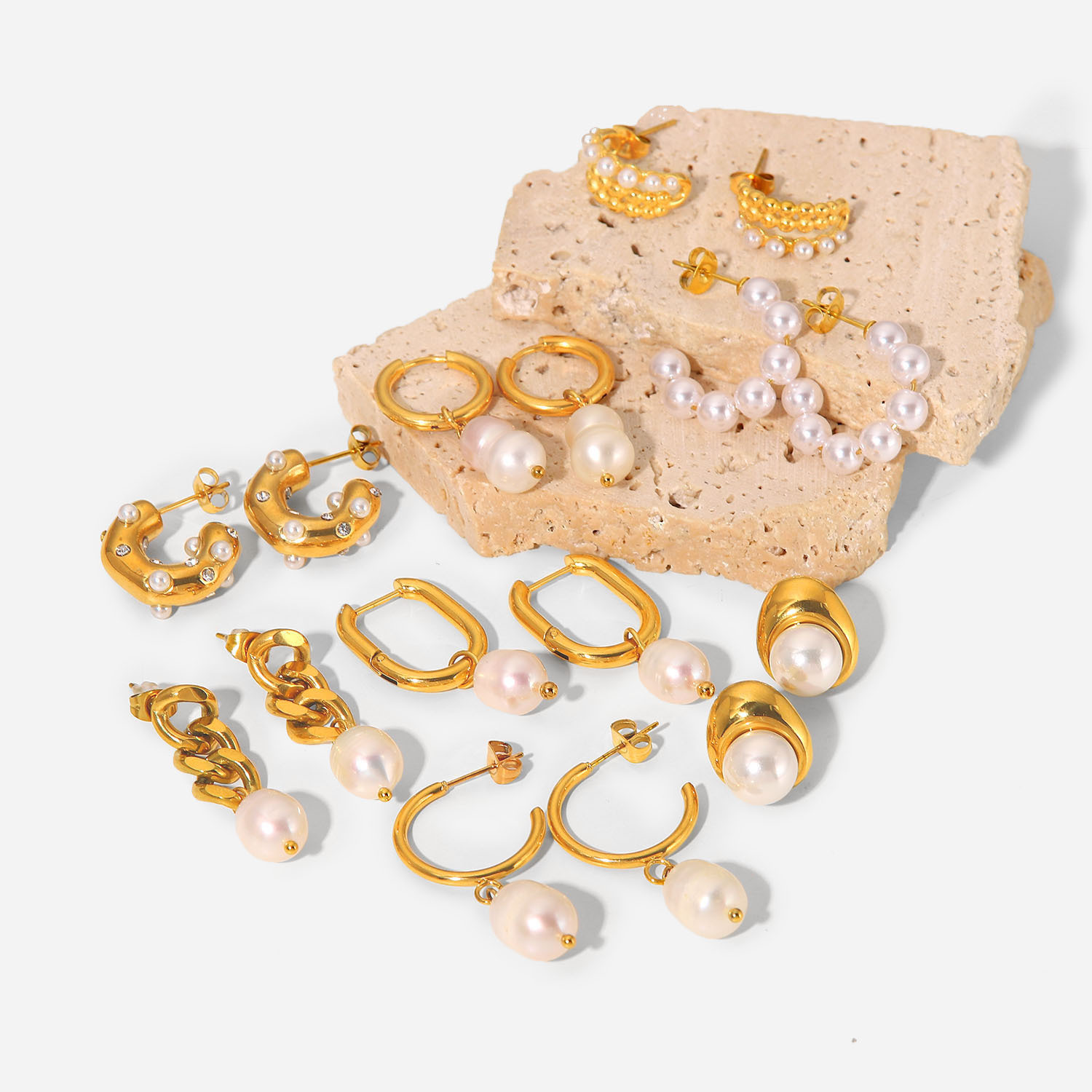 18K Gold Stainless Pearl Hoop Earrings - Trendy Instagram-Inspired Women's Fashion Accessory