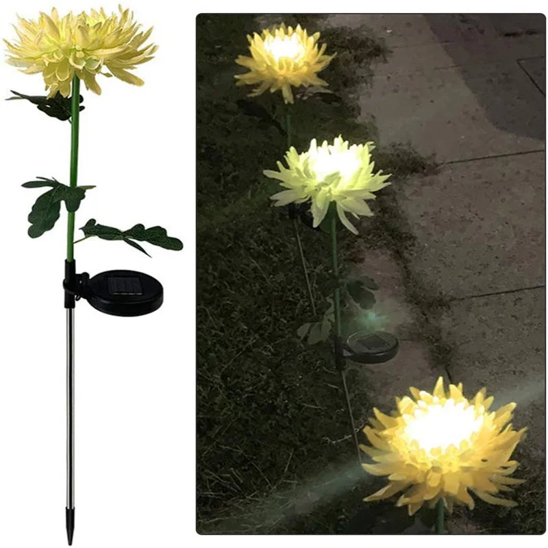 2PC Outdoor Solar Chrysanthemum Lights, Waterproof Outdoor Garden Light For Patio Yard Decor