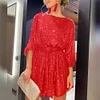 Women's Shiny Sequin Long Sleeve Party Short Dress