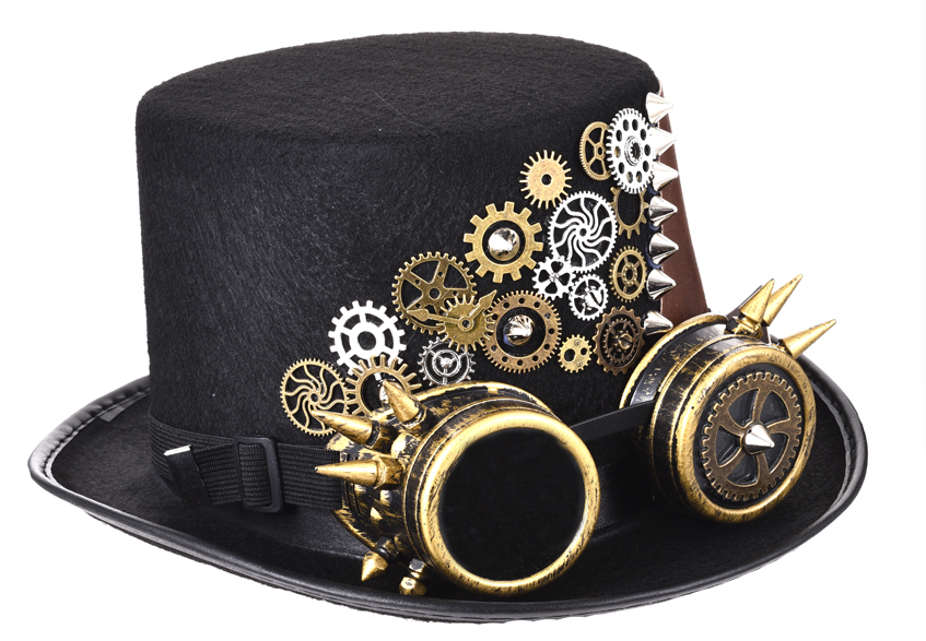 Steampunk Hat Black Fedora Punk Gears Spikes Leather Men/Women Top Hat  Novameme