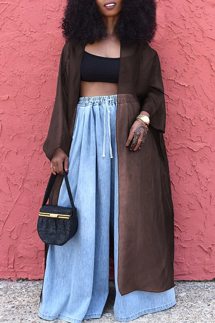 Deep Coffee Casual Solid Patchwork Outerwear