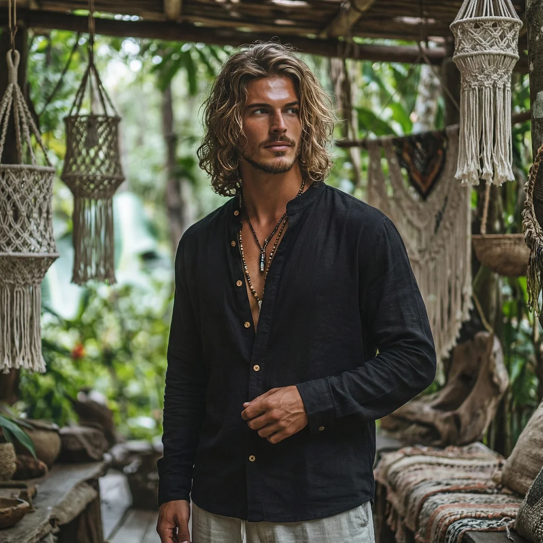 Men's Forest Series Bohemian Linen Top-inspireuse